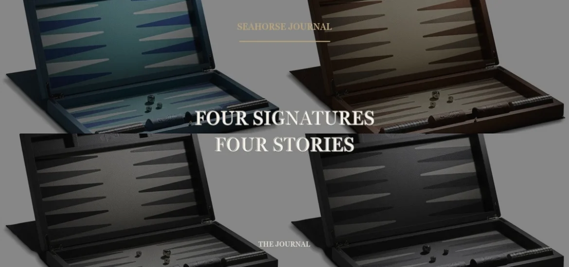 Centered Seahorse Journal cover for “Four Signatures, Four Stories”, placed within the safe crop area