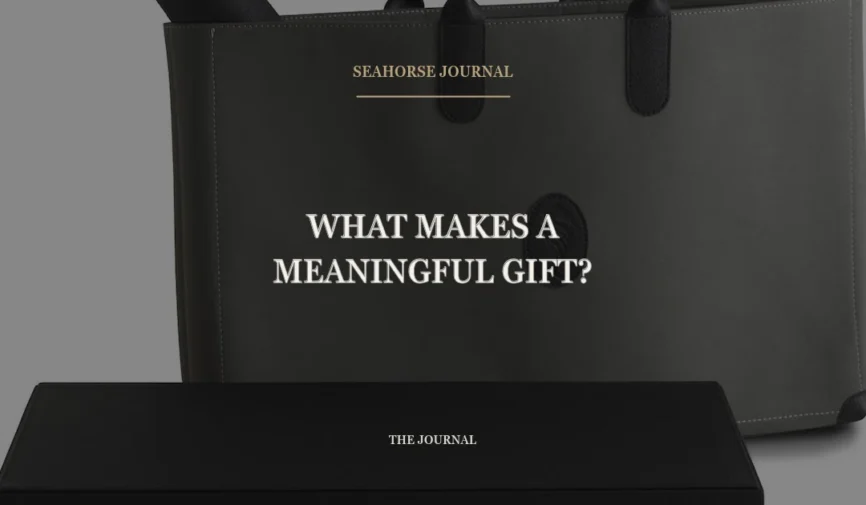Centered Seahorse Journal cover for “What Makes a Meaningful Gift?”, placed within the safe crop area