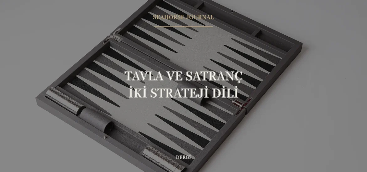 “Tavla ve Satranç: İki Strateji Dili” için güvenli kırpma alanında ortalanmış Seahorse Journal kapağı